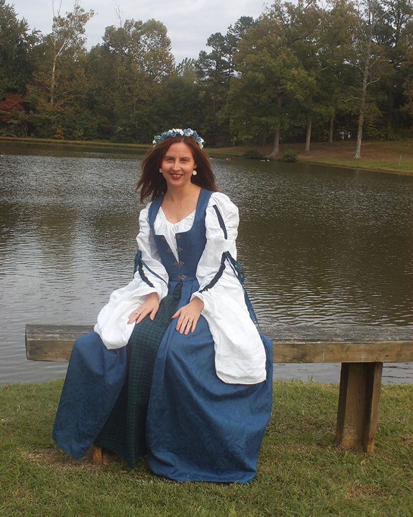 Author Jennifer Hudson Taylor in blue Celtic gown